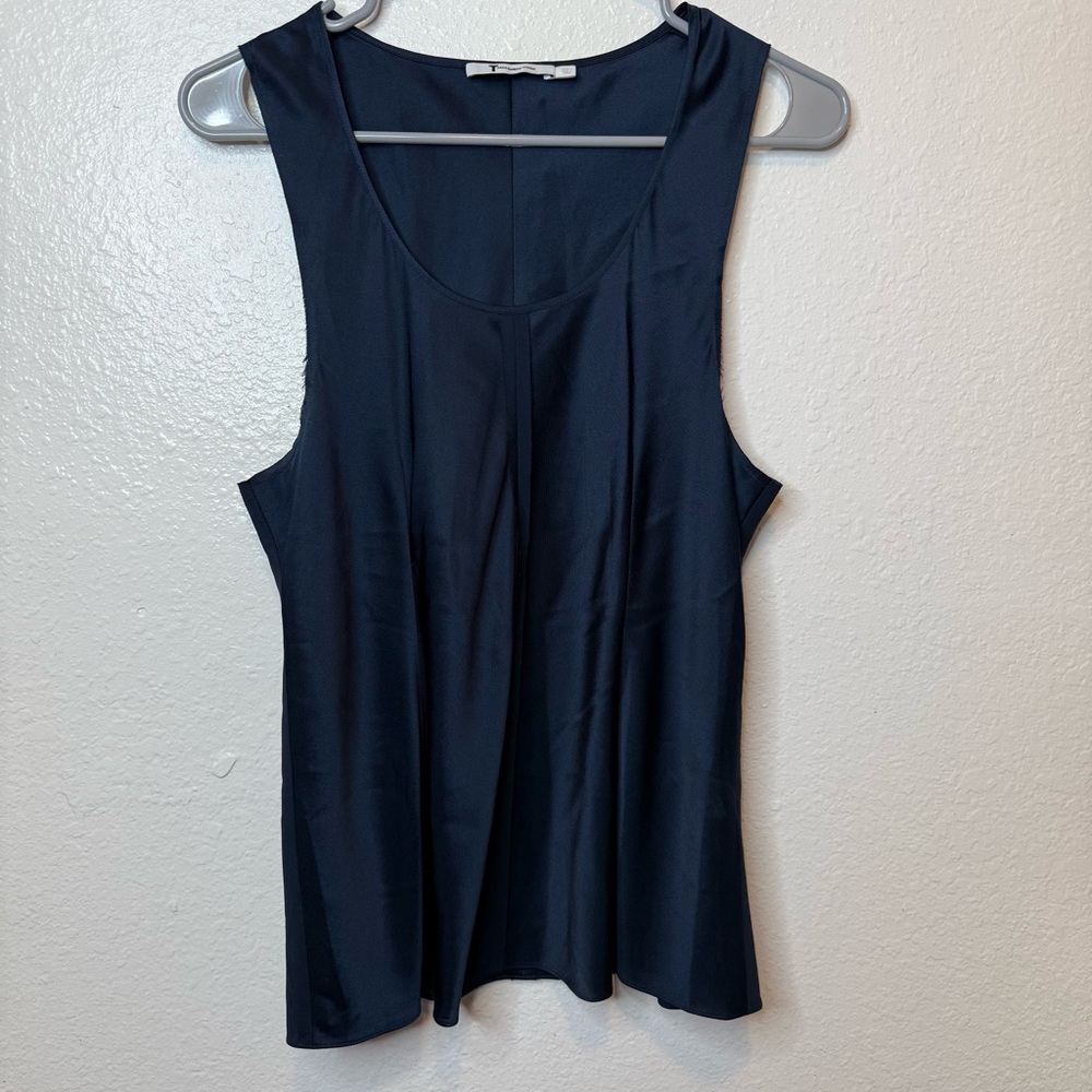 T by Alexander Wang Raw Hem Sleeveless Silk Blend Navy Blouse Size 4
